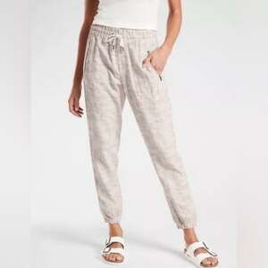 Athleta Cabo Tide Linen Jogger size 12 Neutral Camo Boho Beachy Lagenlook